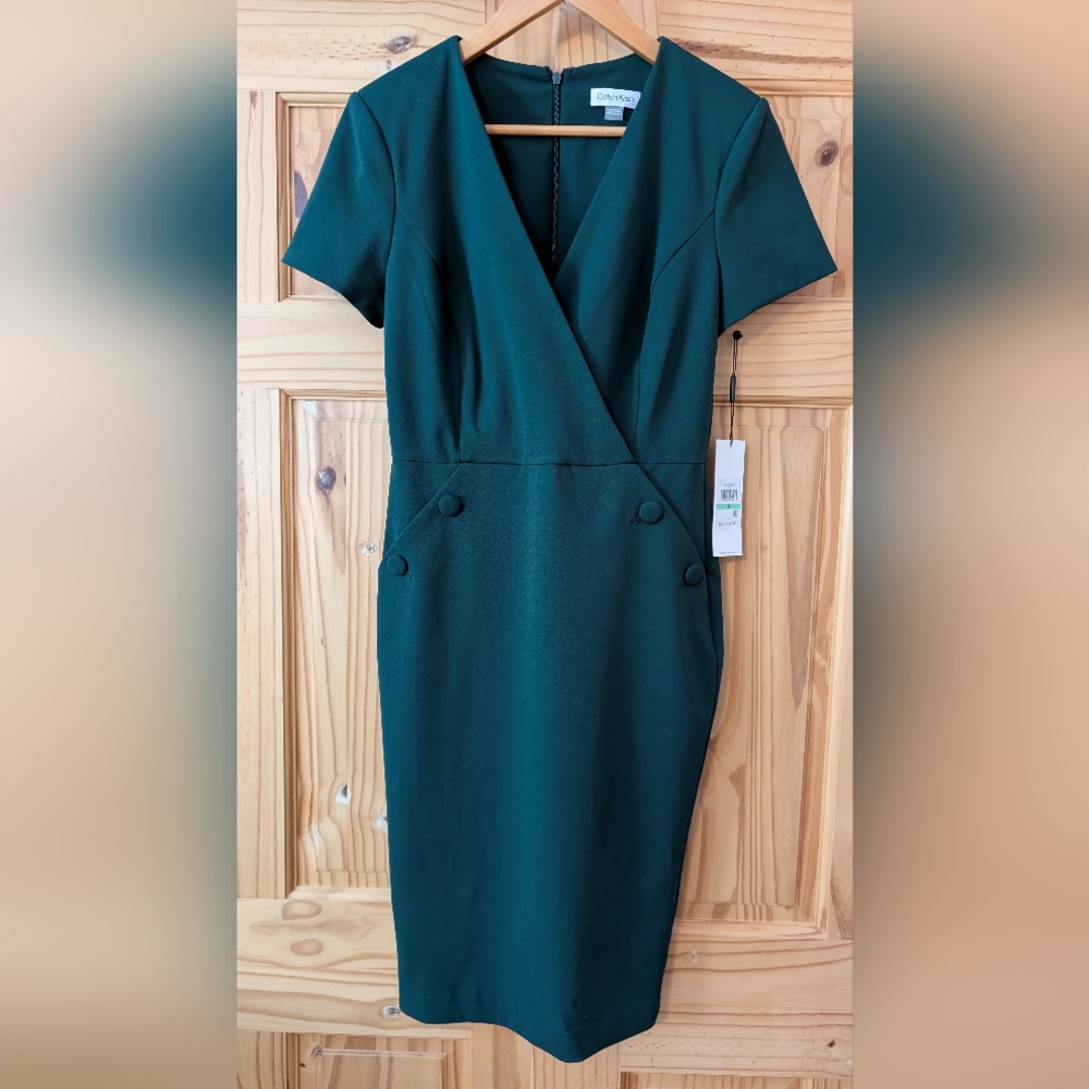 Calvin Klein Deep Green Midi Dress Size 8 NWT